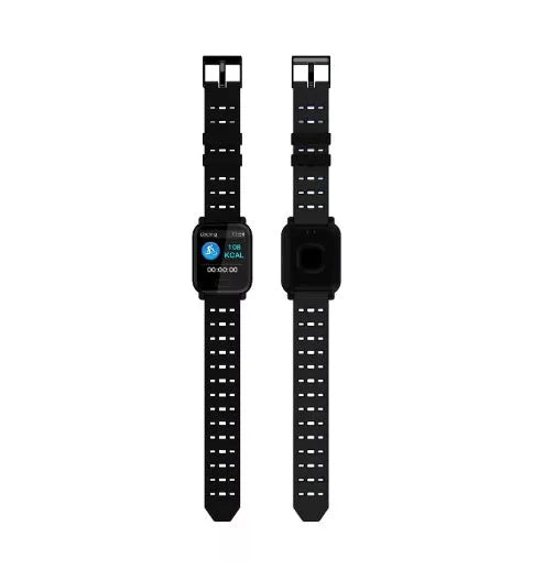 A6 smart bracelet with colour screen and black silicone strap showing fitness data.