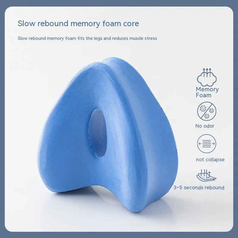 Love heart-shaped memory foam leg pillow in dark blue jacquard colour measuring 25x23x13cm