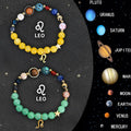 Natural stone beaded zodiac bracelet set showing two bracelets with all twelve astrological signs