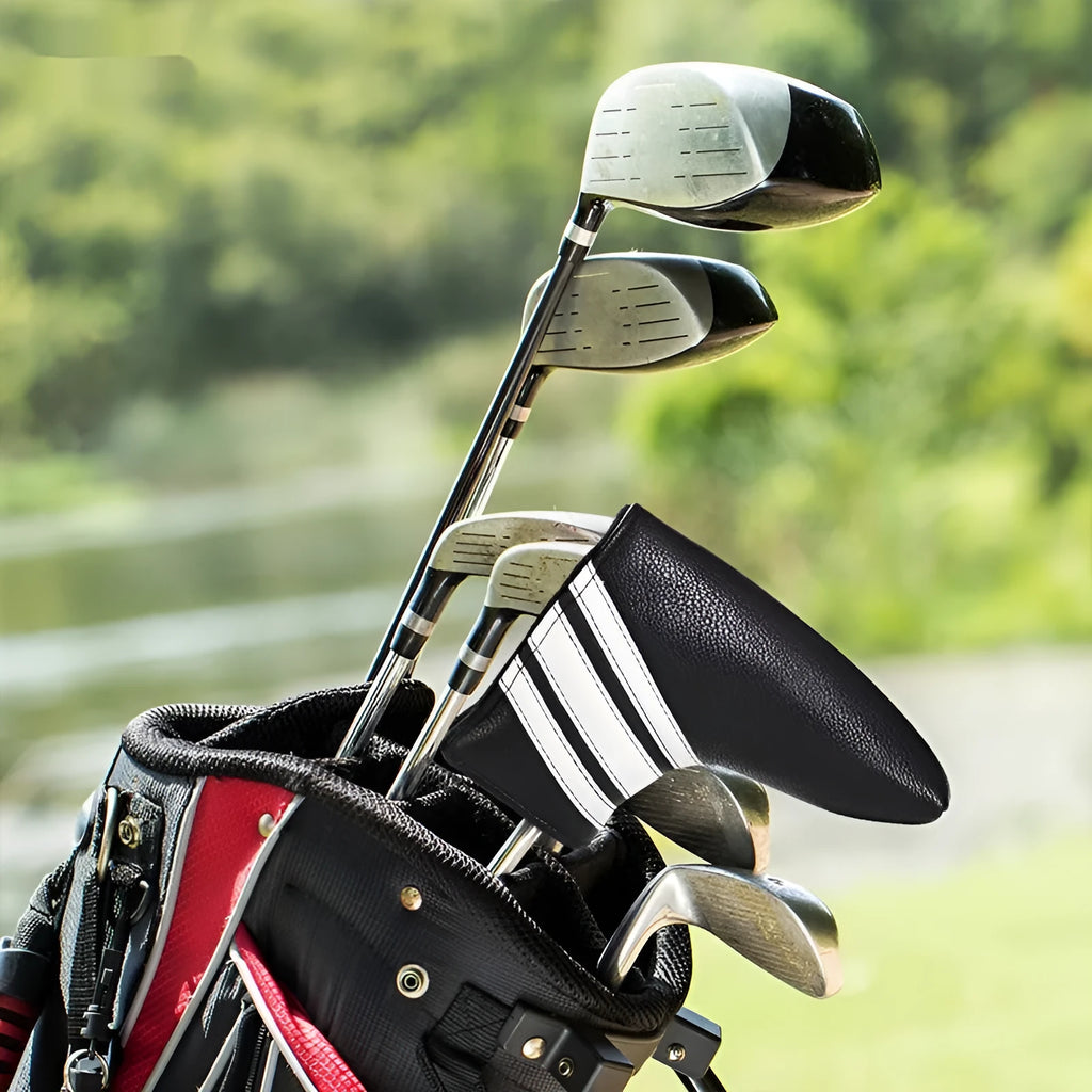 Black PU leather golf push rod sleeve for club protection