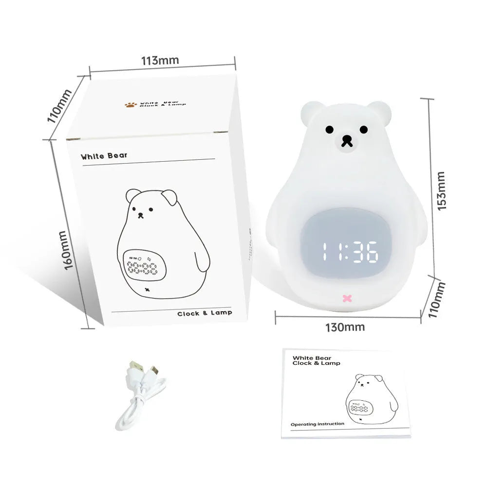 Big white bear silicone night light with remote control showing seven colour options
