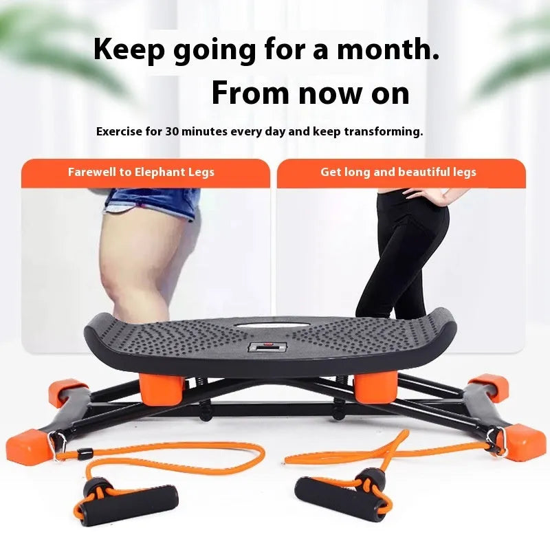 Black mini fitness skiing machine with elastic hand straps, compact home exercise equipment