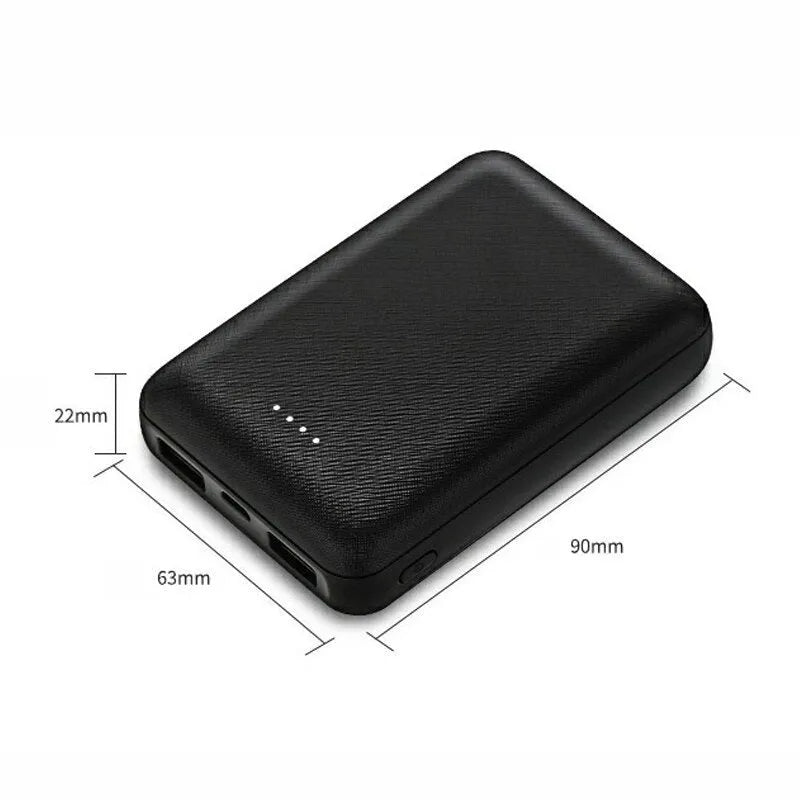 Ultra-thin black and white 10000mAh power bank showing multi USB ports and slim 22mm thickness