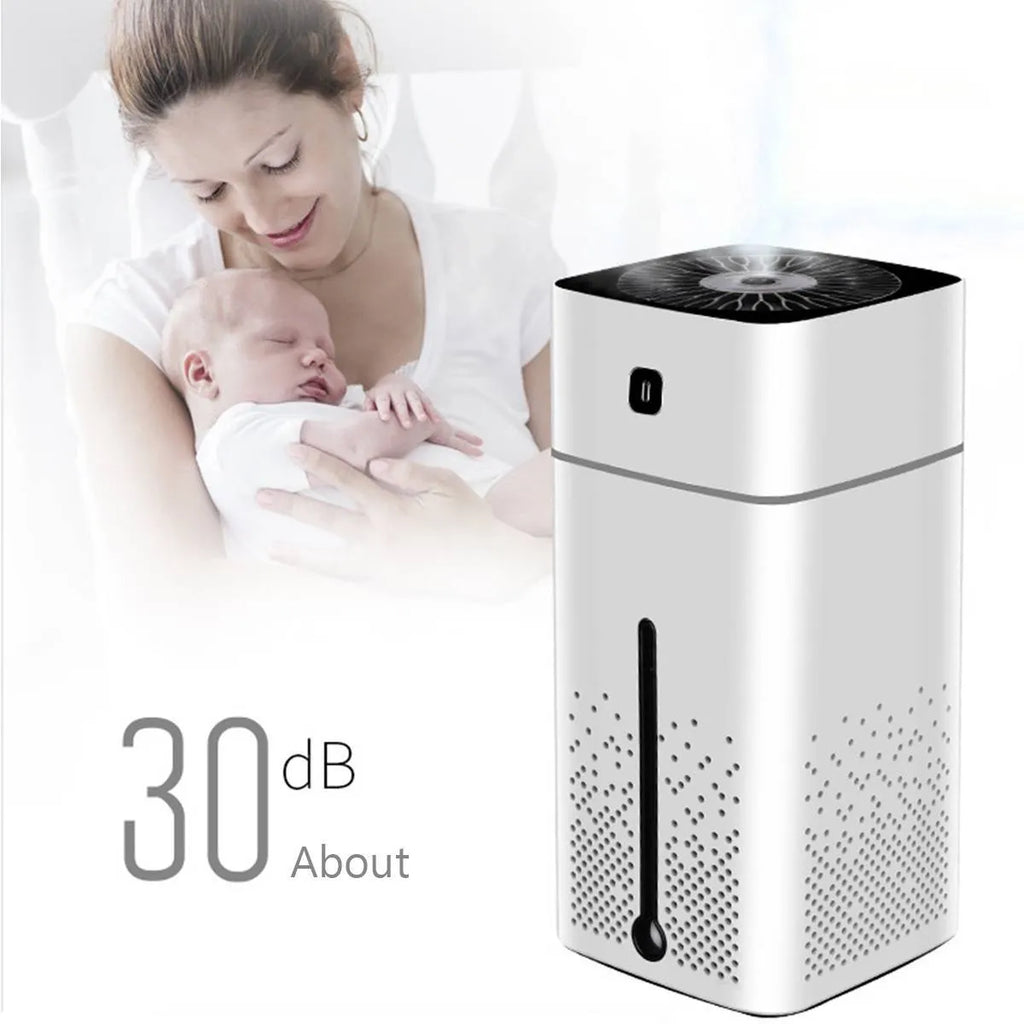 Black or white desktop USB humidifier with 1000ml water tank dimensions 103x103x218mm