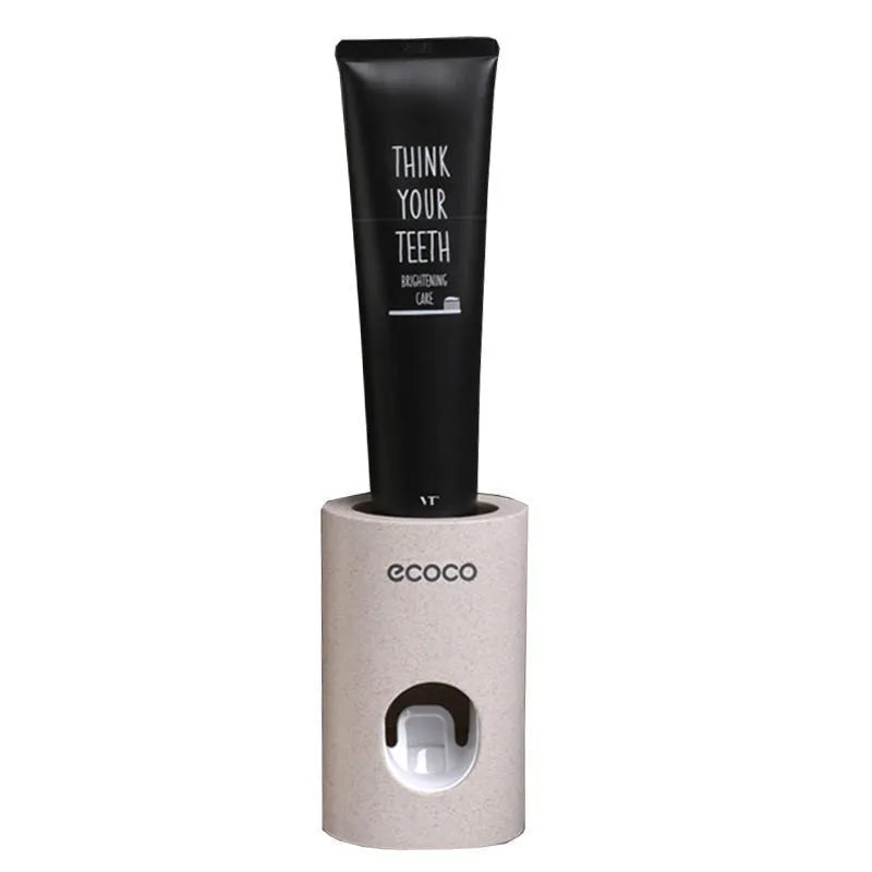 Two Ecoco single toothpaste dispensers in simple modern style, 15-18cm, on a bathroom countertop