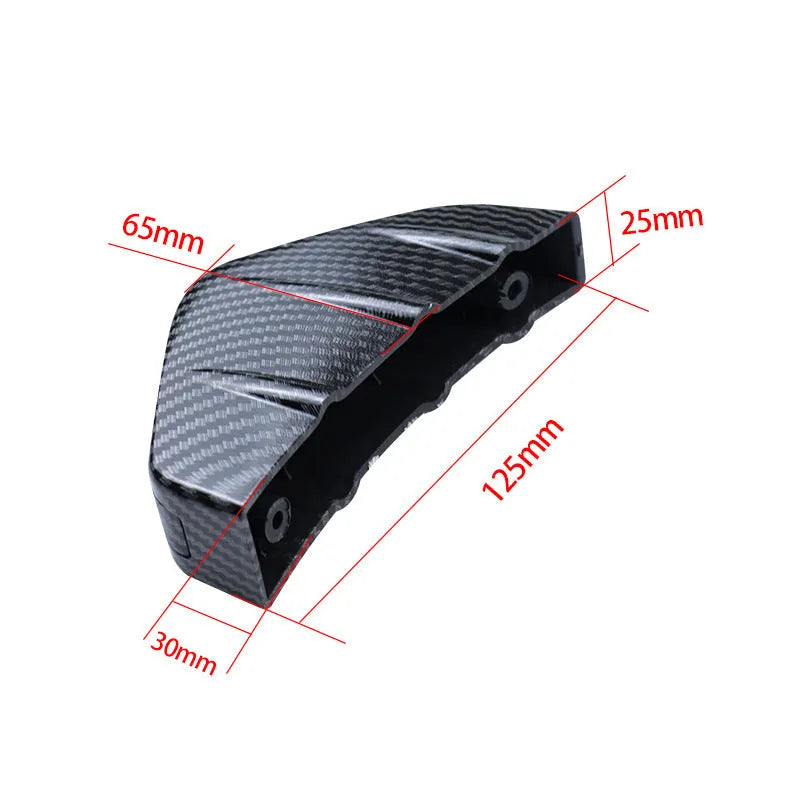 Black triangular rear spoiler chassis with carbon fibre pattern measuring 15cm for universal vehicle installation