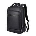 Black leather men's business computer backpack with curved shoulder straps