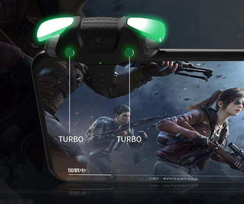 Black F5 mobile game controller for smartphones with compact joystick design