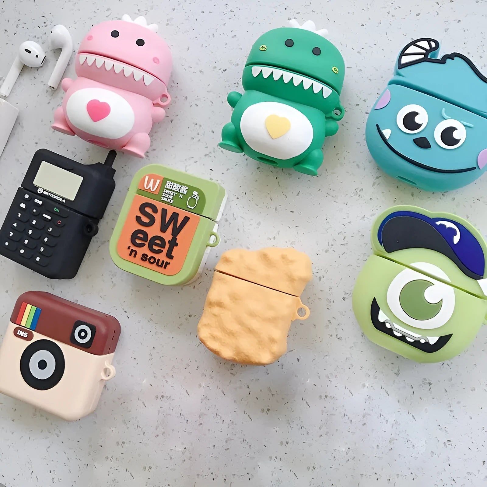 Silicone AirPods case with cartoon animal design in multiple colour options