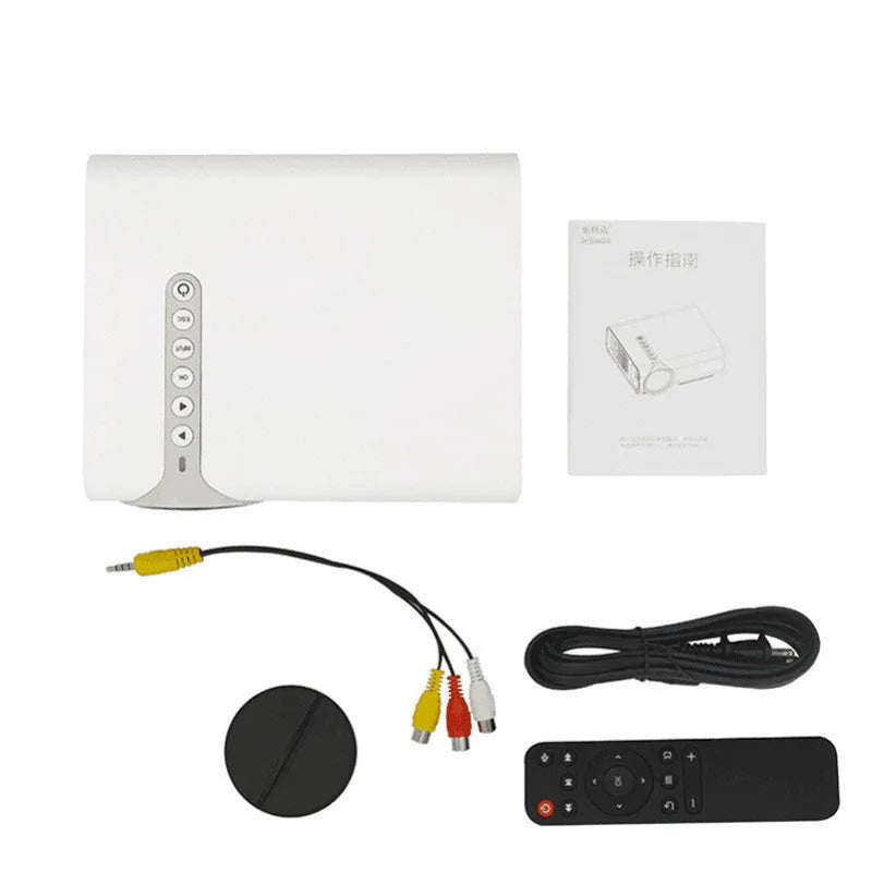 YG530 mini mobile phone projector in black or white showing wireless connection to smartphone