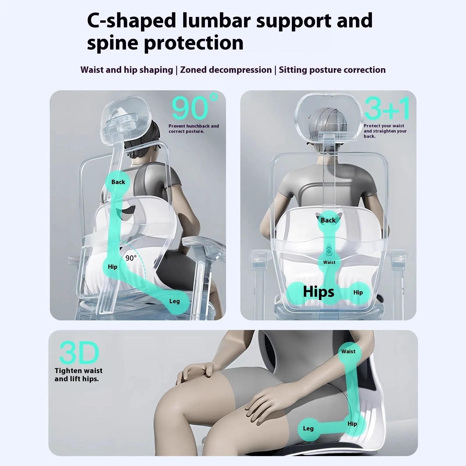 Grey Japanese-style lumbar support cushion with sponge filling for waist support during prolonged sitting