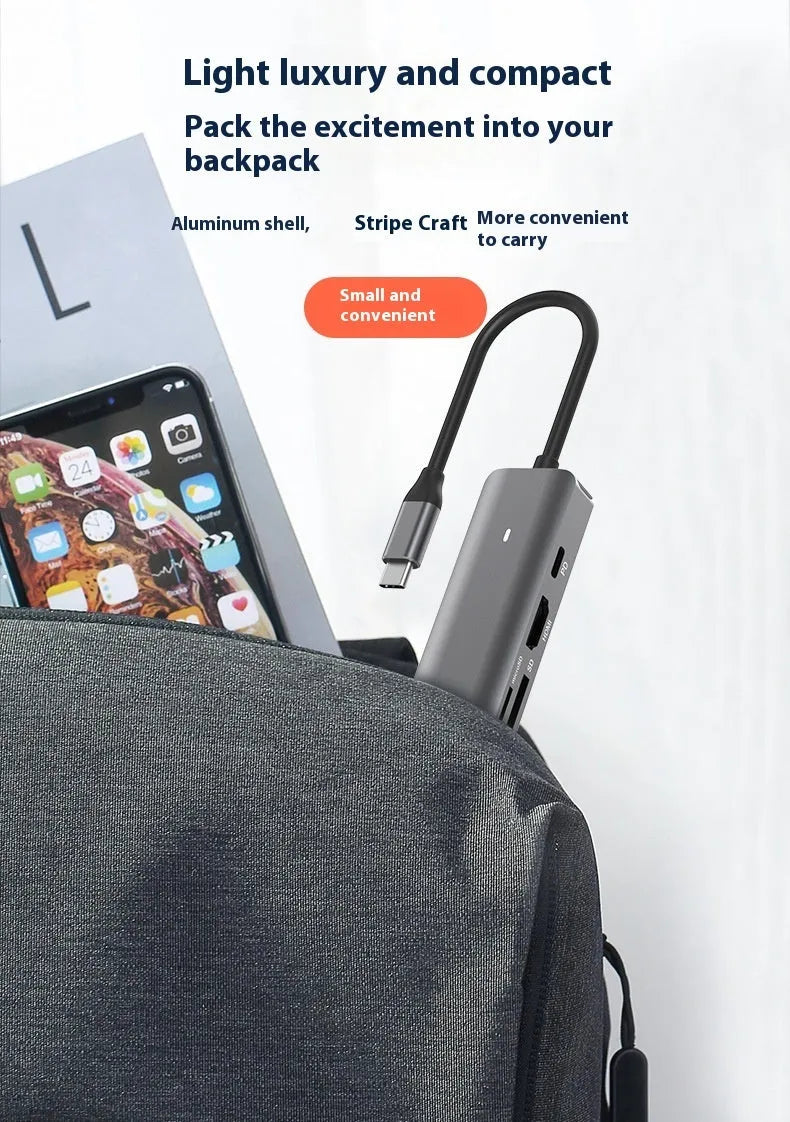 7-in-1 USB-C computer hub with card reader slots and custom logo printing option