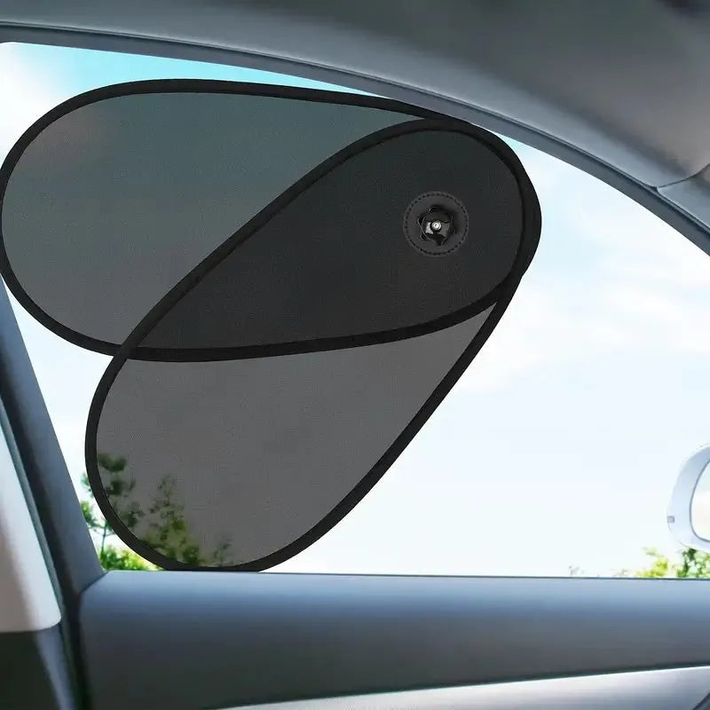 Black breathable car side window shade with suction cups stretched over window
