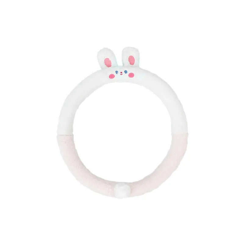 Rabbit fur winter steering wheel cover with cartoon embroidery in 38cm diameter