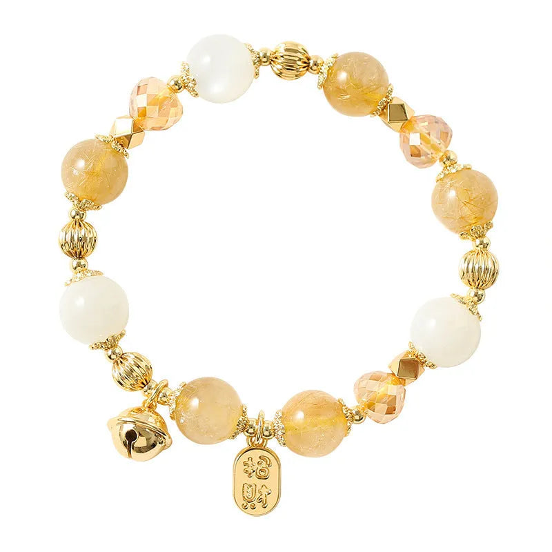 Gold rutilated quartz crystal bracelet with Korean style design in Lucky Fortune colour.