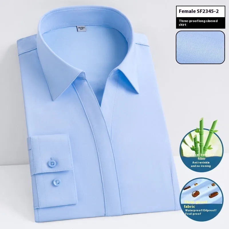 Men's short sleeve waterproof business shirt in bamboo fibre with square collar