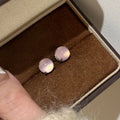 Round geometric chalcedony stud earrings with four-claw setting in Chinese National Fashion style