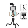 Black octopus-style flexible tripod with integrated fill light and microphone for iPhone live broadcasting.