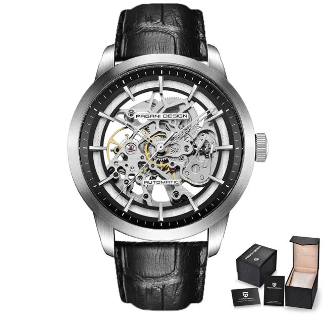 PAGANI DESIGN PD-1638 men's mechanical watch with 43mm dial and black leather strap