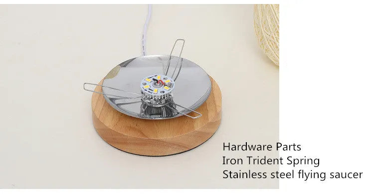 Brown hemp rope desk lamp with solid wood base and USB-powered LED light