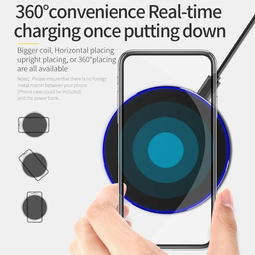 Black square GY-68 ultra-thin wireless fast charging pad on a desk.
