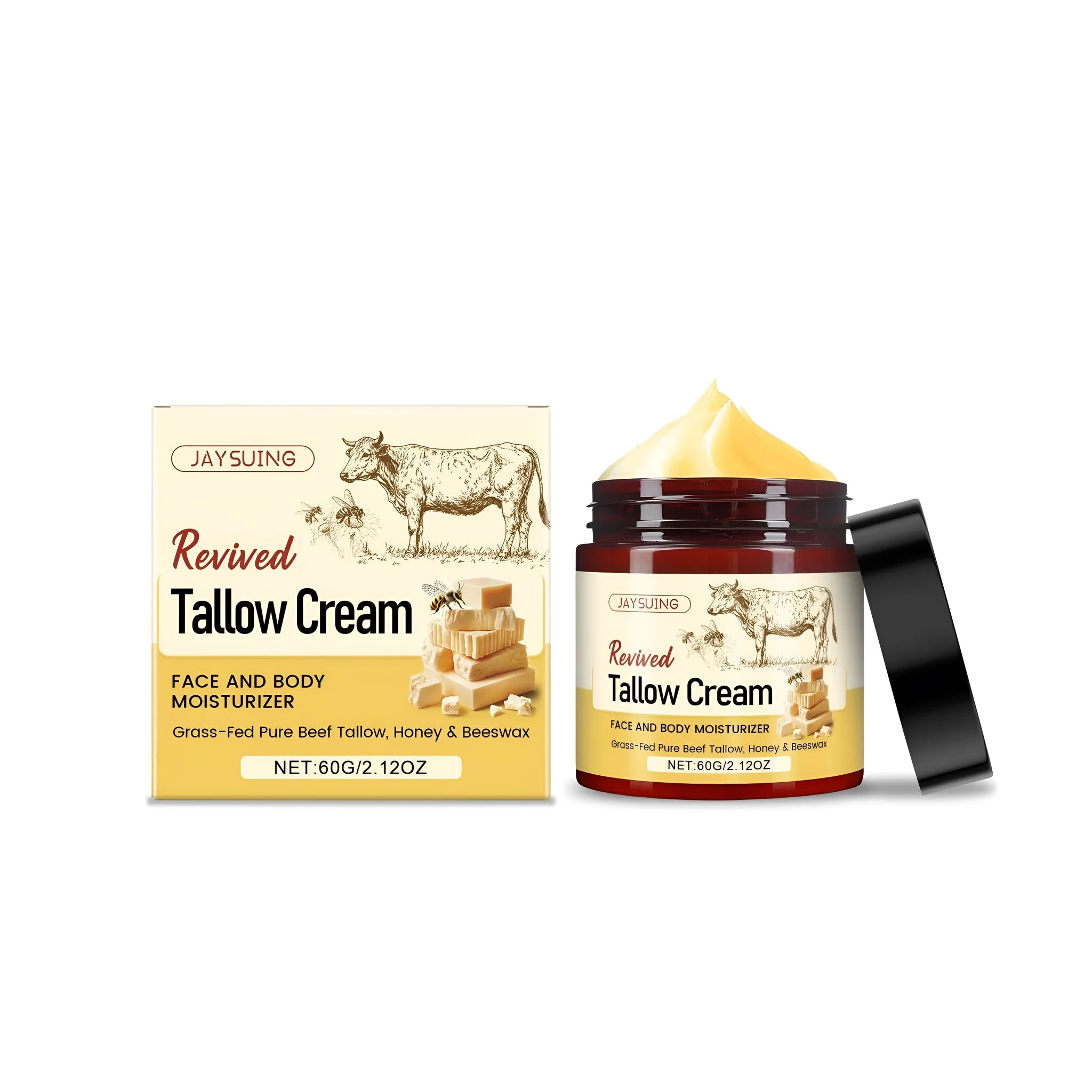 60g jar of traditional tallow moisturising cream with beeswax and olive oil