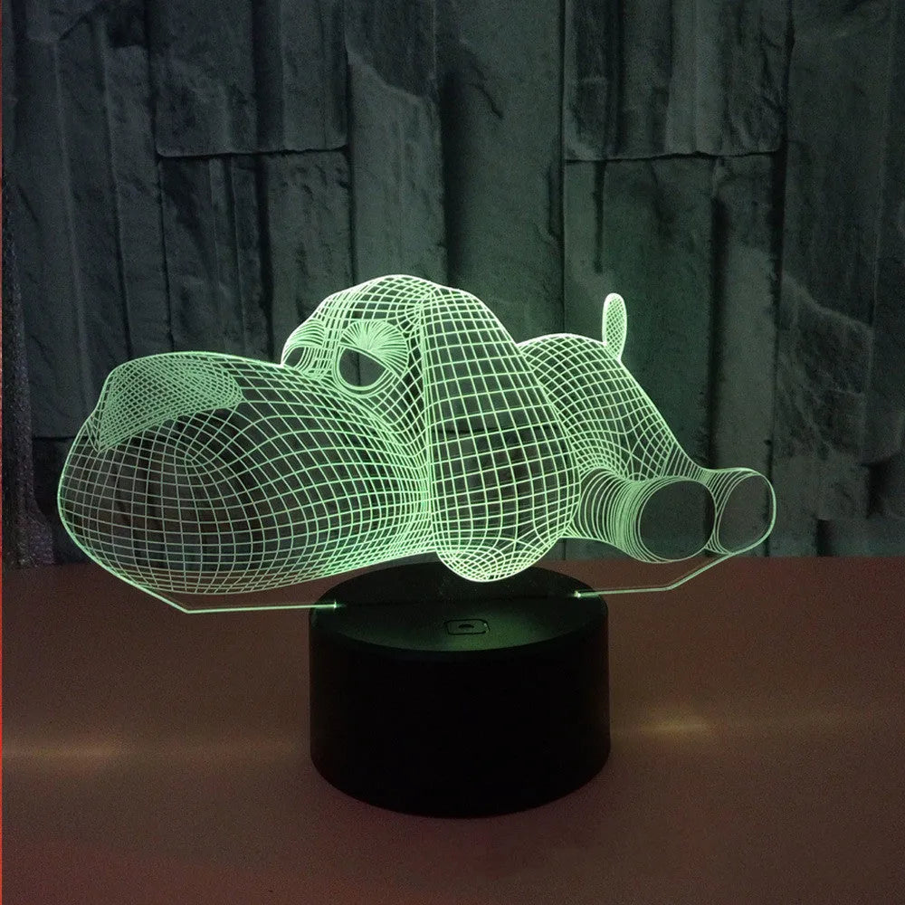3D illusion dog desk lamp glowing in multiple colours with a touch button.