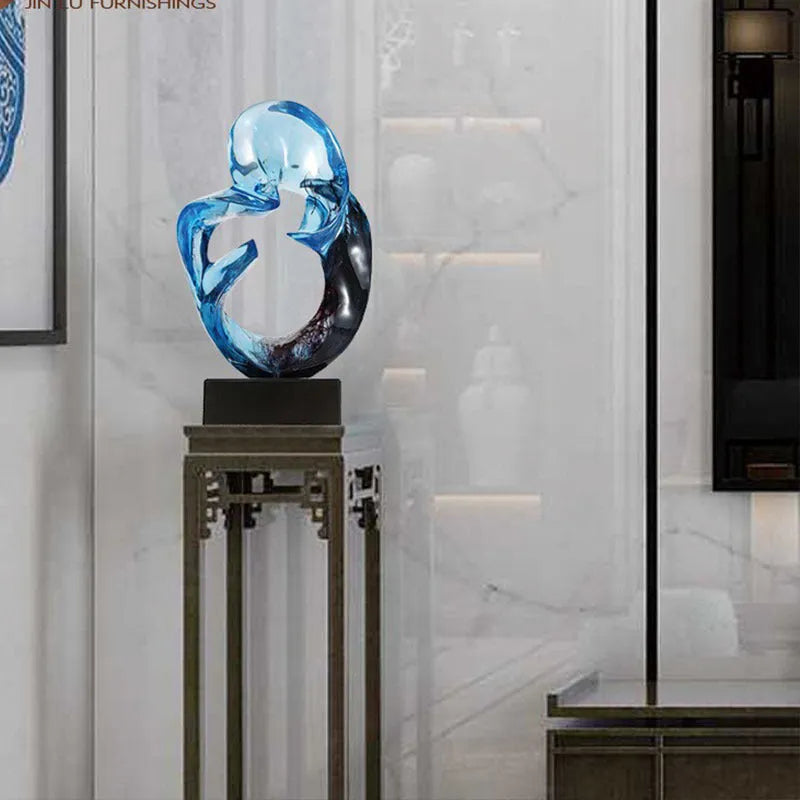 Transparent glass resin craft ornament in modern minimalist sculptural style