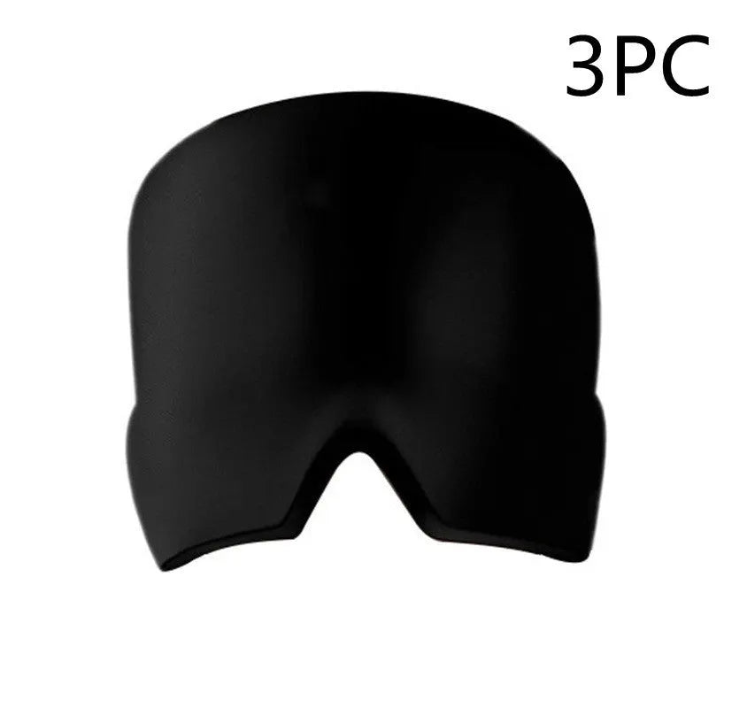 Black elastic cloth gel cooling eye mask for headache relief on a white background.