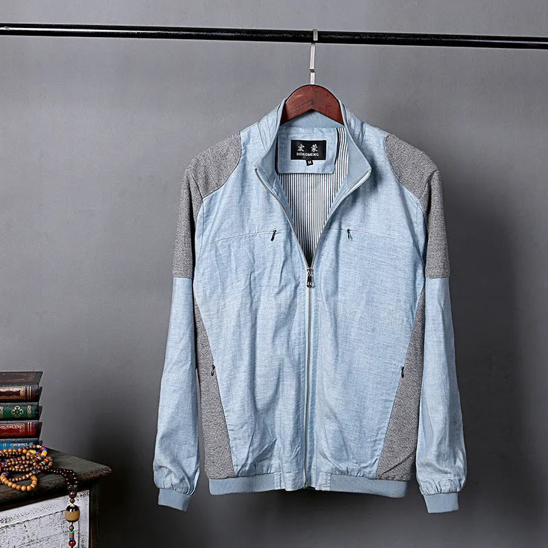 Men's lightweight cotton linen jacket in regular fit, shown in heather grey, grass green, and blue colour options.