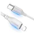 White braided nylon USB-C to Lightning charging cable for iPhone, 1 metre length