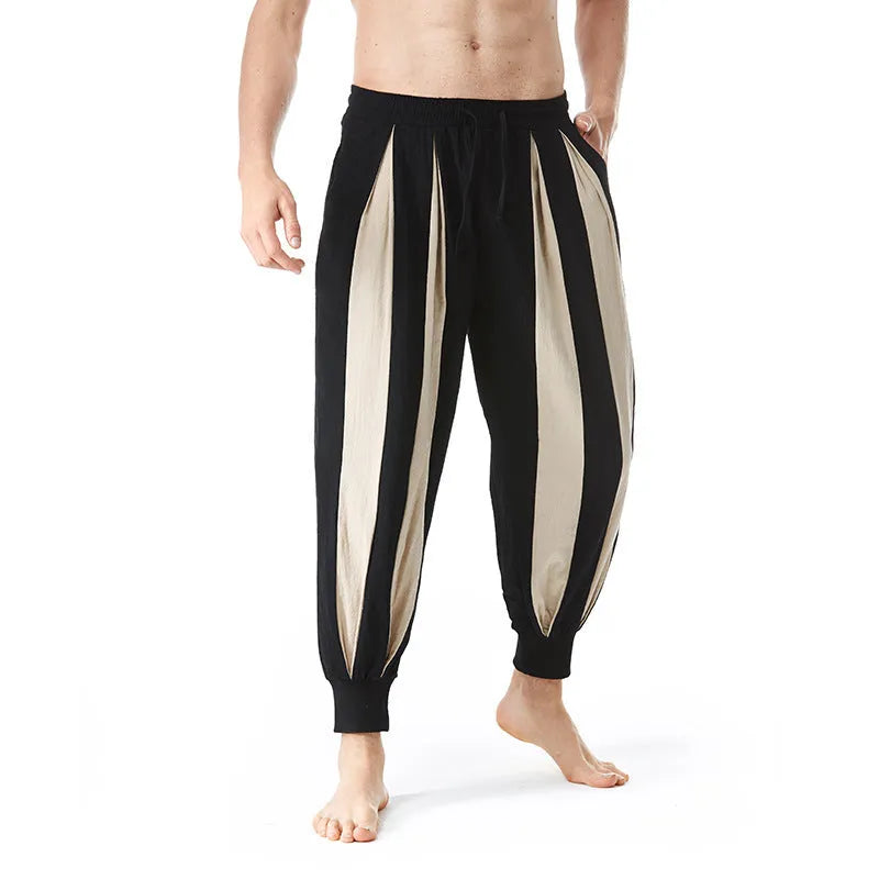 Men's brown straight-leg casual trousers made from polyester fabric for spring.