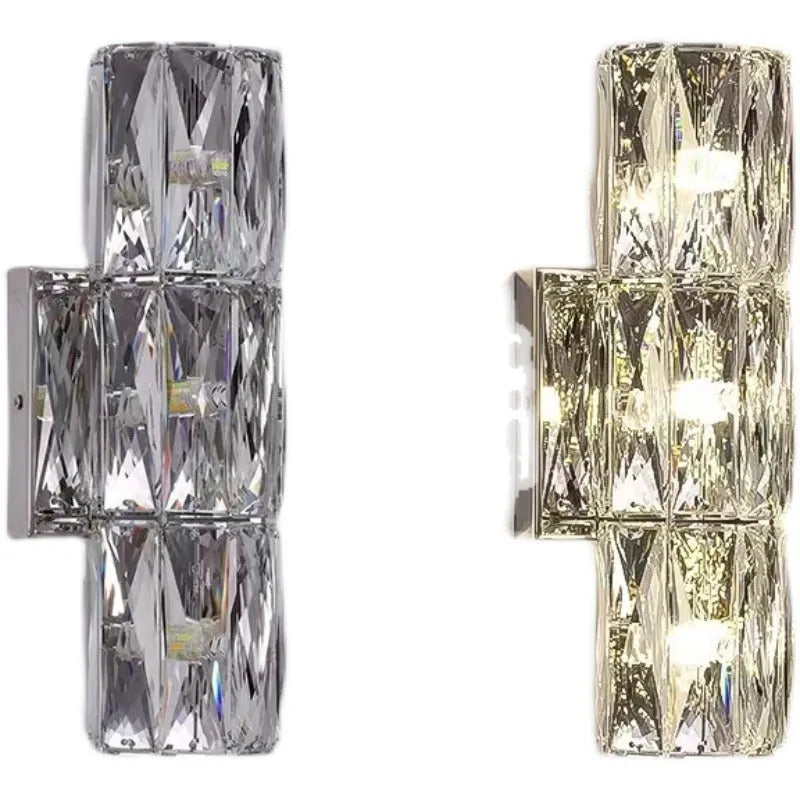 Crystal wall lamp with stainless steel base in chrome finish, LED light source