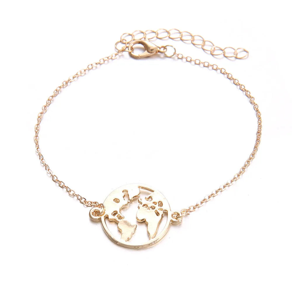 Three-piece women's bracelet set with aircraft map heart charms in bohemian style