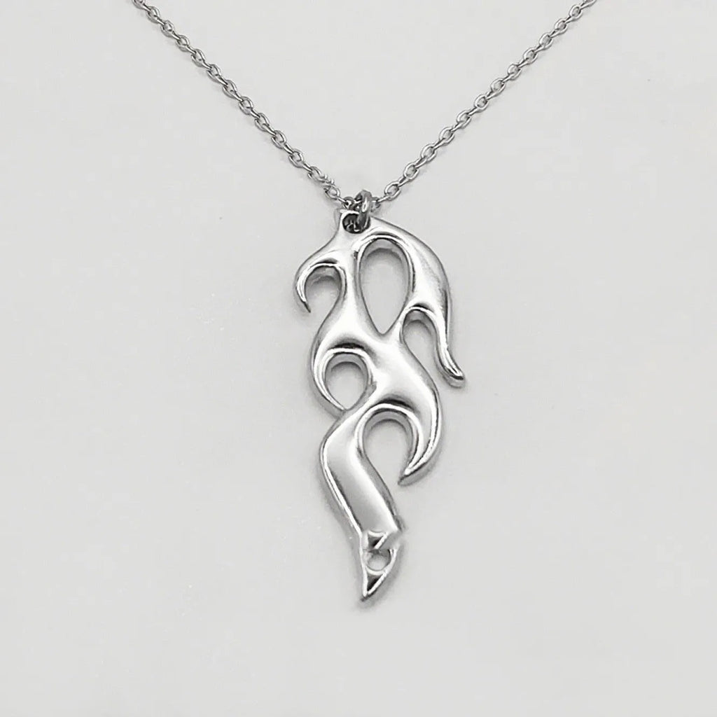 Silver alloy fire element pendant necklace on regular chain punk domineering style