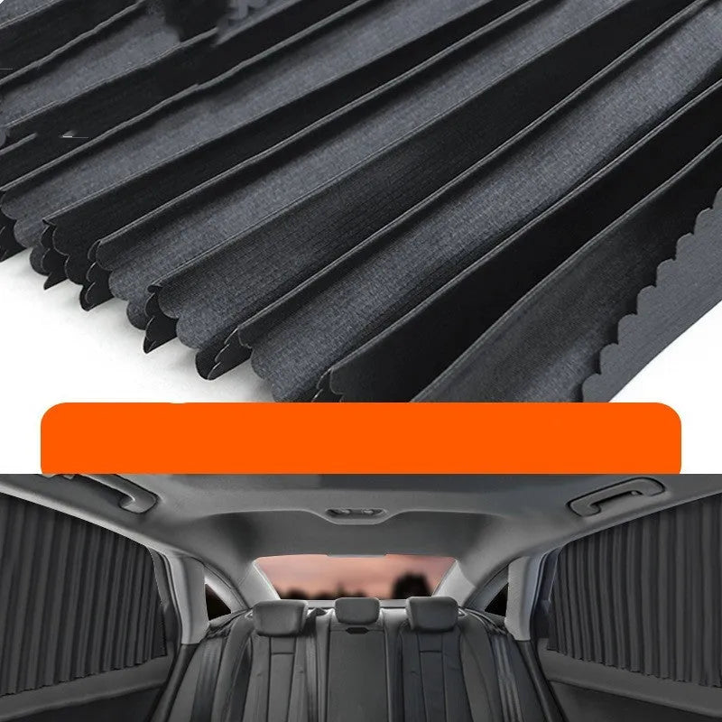 Auto retractable car sun curtain in thick opaque cloth with roller shutter mechanism