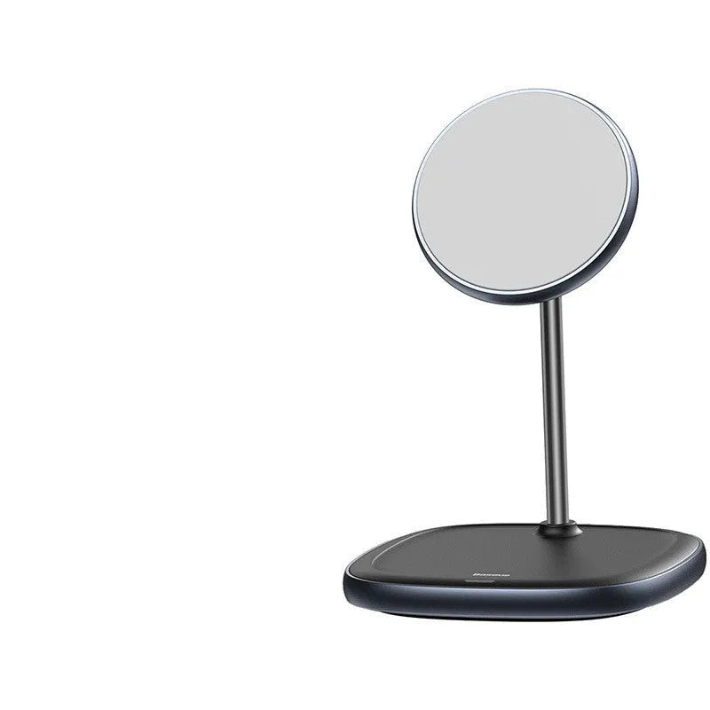 Swan Magnetic Desktop Stand Wireless Charger for Apple iPhone 12 in black colour showing stand design