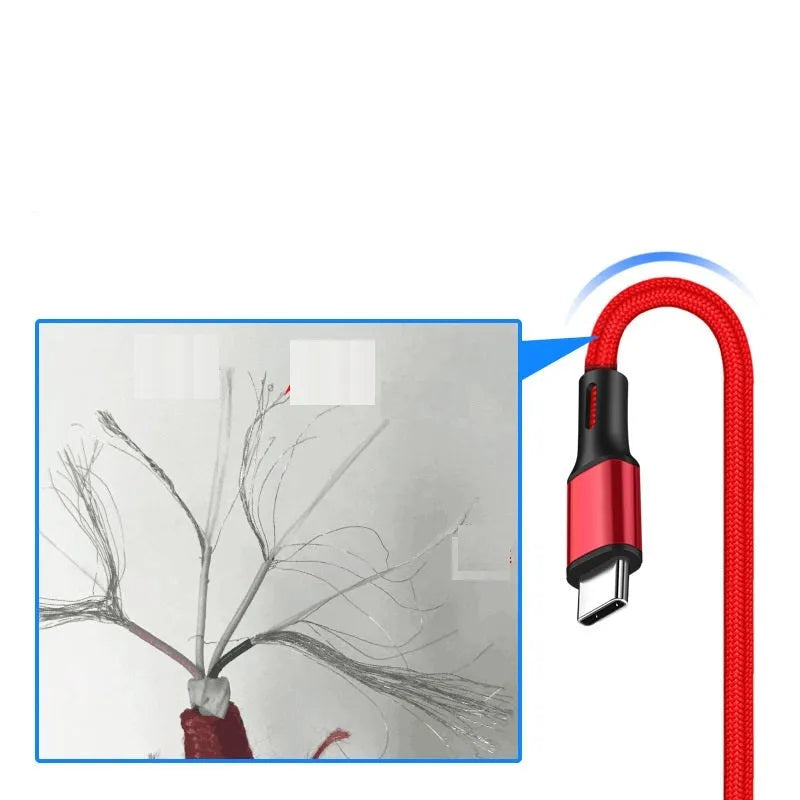 Long 2 metre mobile phone data cable in multiple colours for Apple, Android and TYPE-C phones.