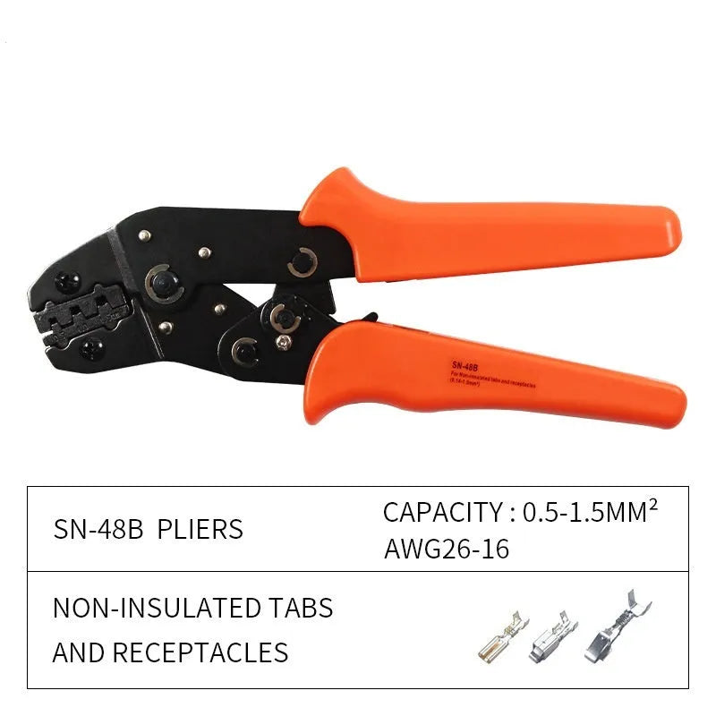 SN-48B portable high carbon steel terminal crimping pliers combination set with multiple jaws.