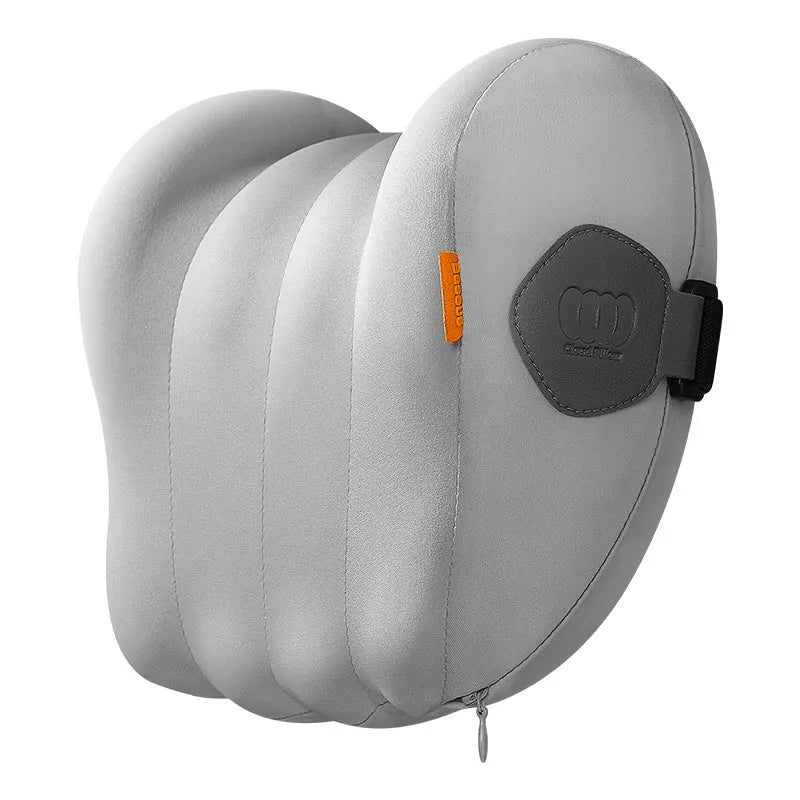 Car head restraint pillow and waist pillow set in grey or orange colours