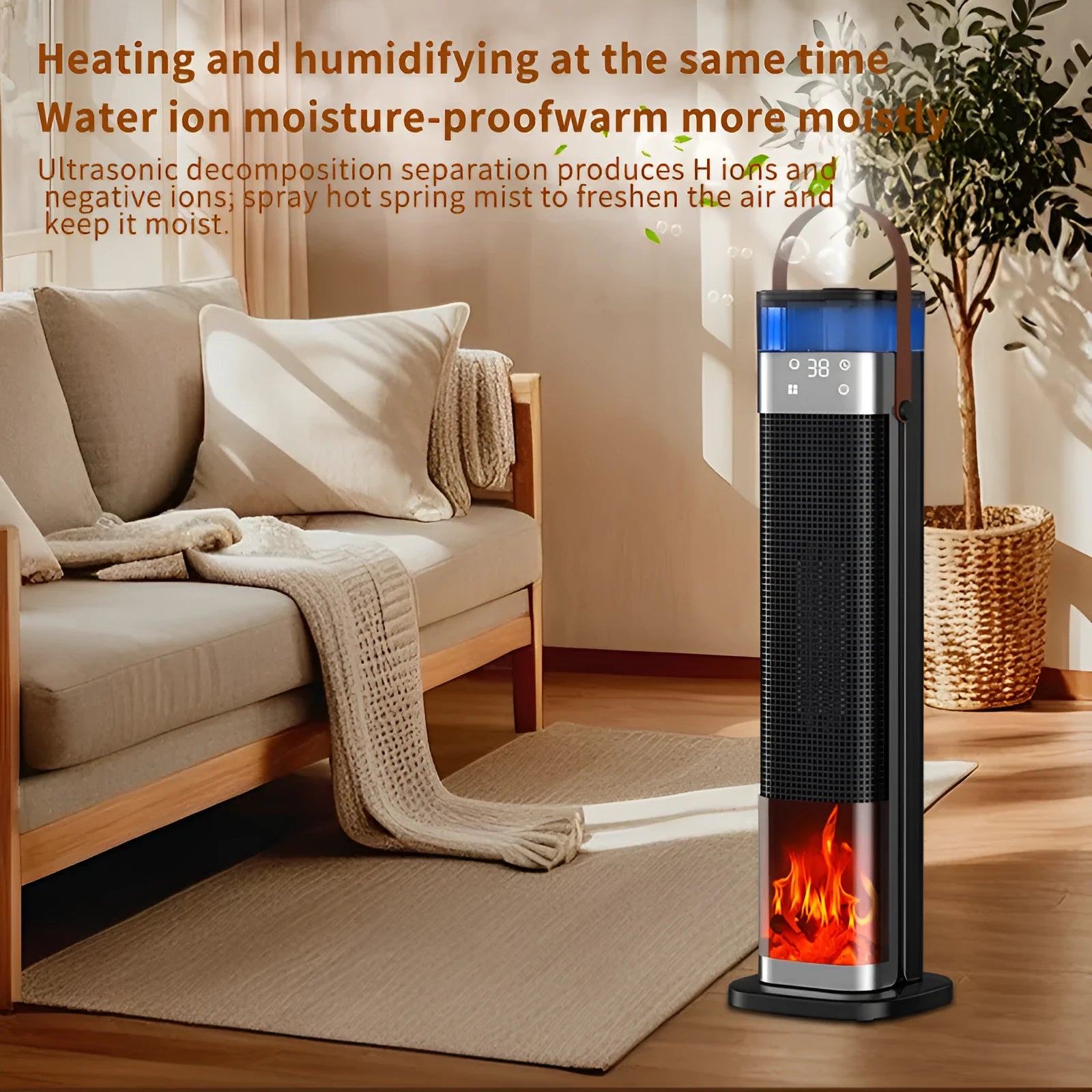 52.6cm tall vertical PTC ceramic heater with humidification remote control for 21-30㎡ rooms