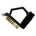 Triangular-shaped barbecue cleaning brush with steel wire bristles and a black PP plastic handle