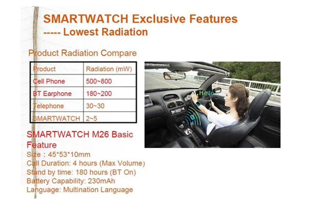Bluetooth sports watch in black, white or blue colours compatible with Apple iPhone and Android phones