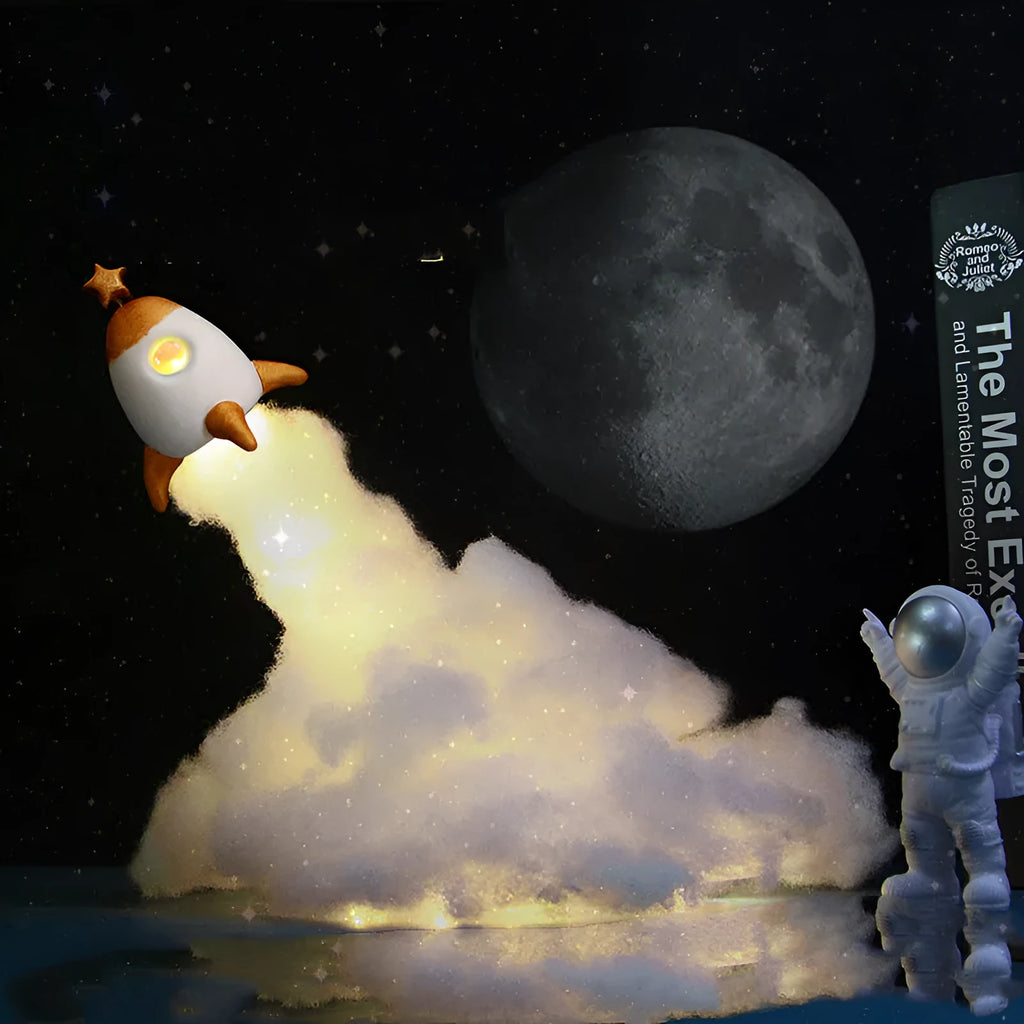 DIY astronaut rocket LED night light kit with warm white lighting and battery/USB power options