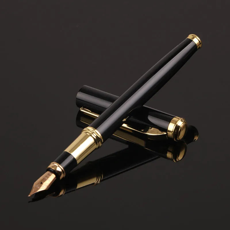 Red and black metal shell fountain pen with 0.5mm nib, shown with gift packaging
