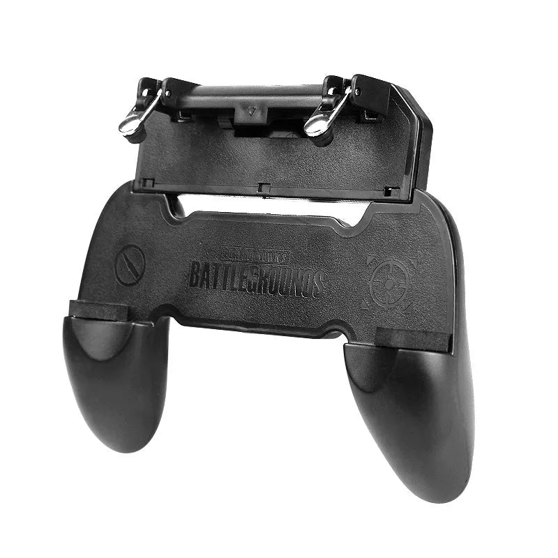 A black or brown black plug-in mobile phone gaming handle controller with no vibration.