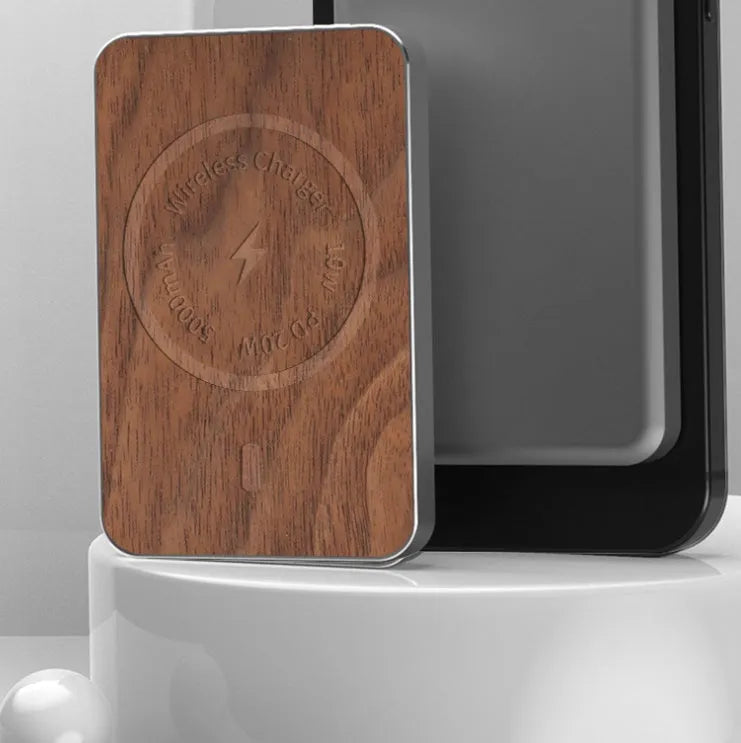 Khaki alloy wireless charging power bank with magnetic surface and 5000mAh capacity