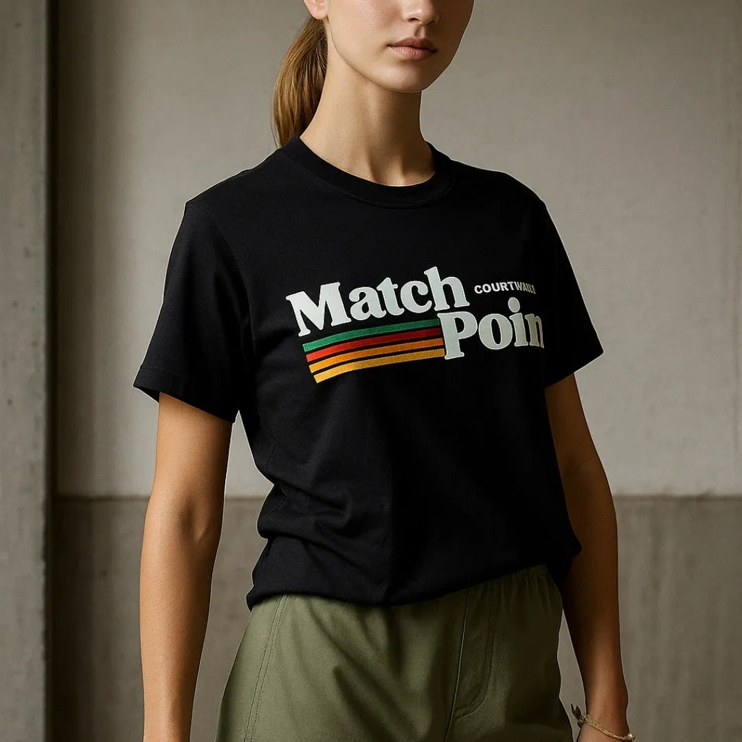 Men's black T-shirt with a 3D digital printed pattern, short sleeves, and a round neck.