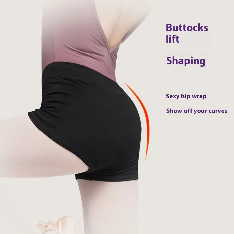 Black cotton ballet practice shorts for women, dance exercise and fitness shorts