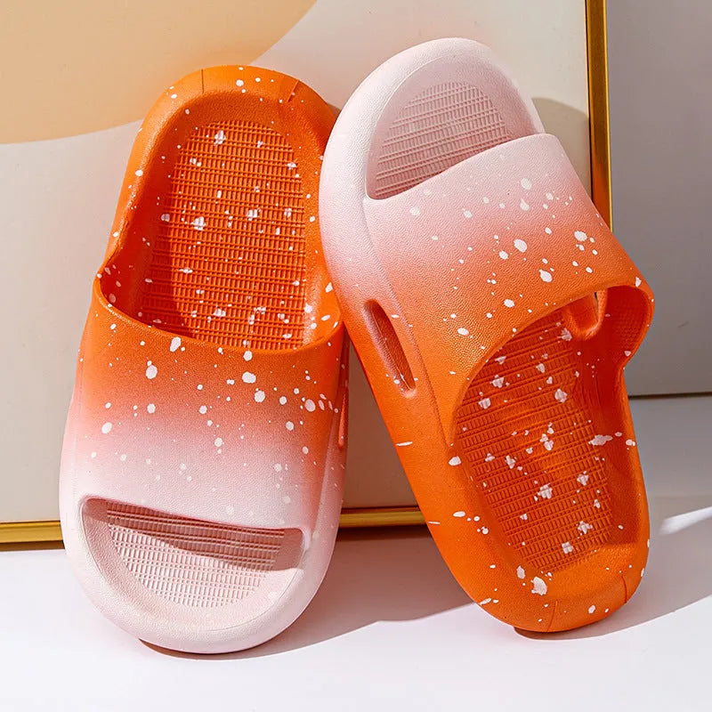 Children's gradient colour PVC summer slippers with non-slip soles shown in multiple colour options.